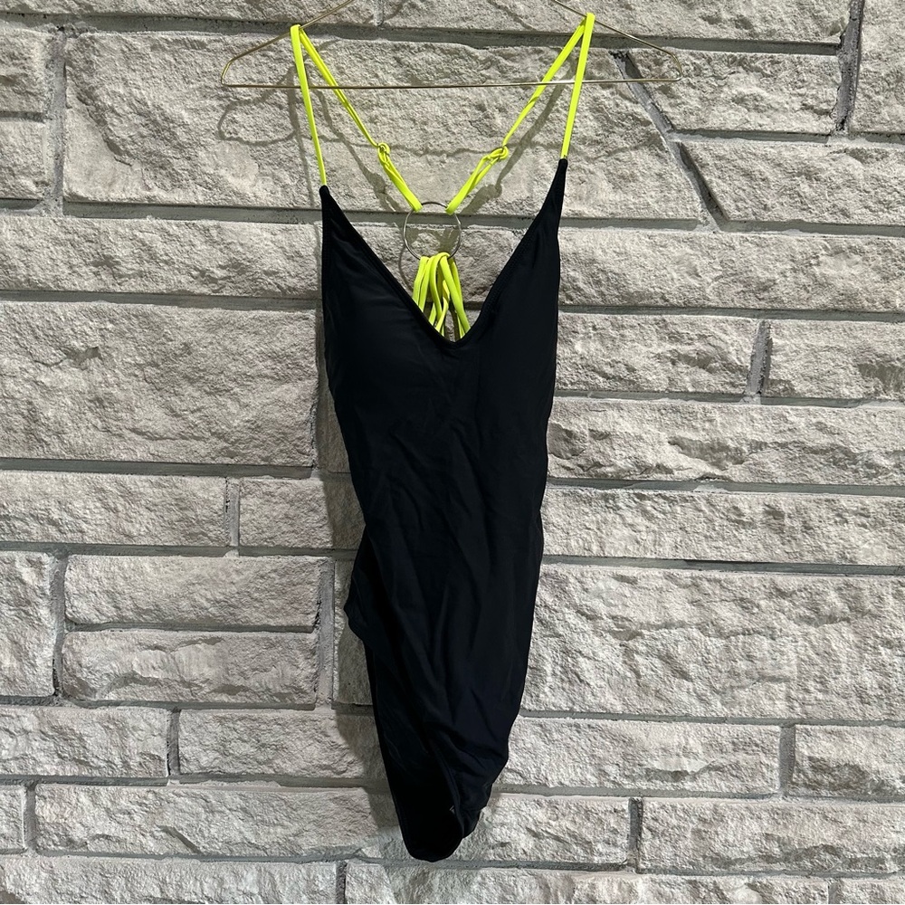 Neon yellow and black size large one piece swimsuit